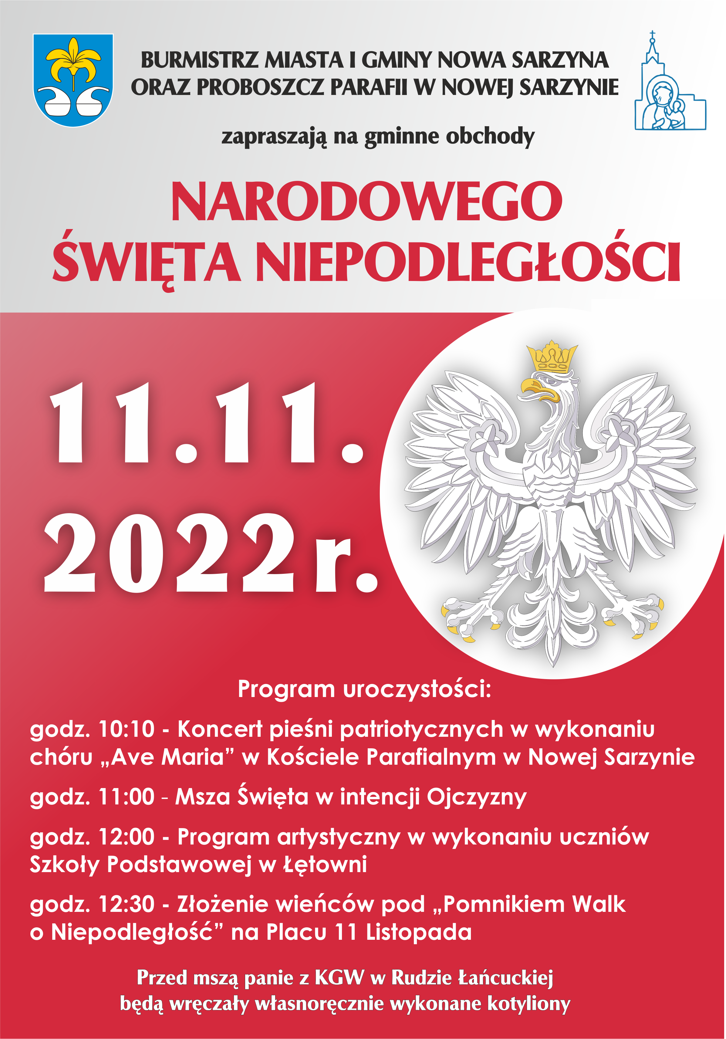 Plakat informującu o godzinie, dacie i programie wydarzenia
