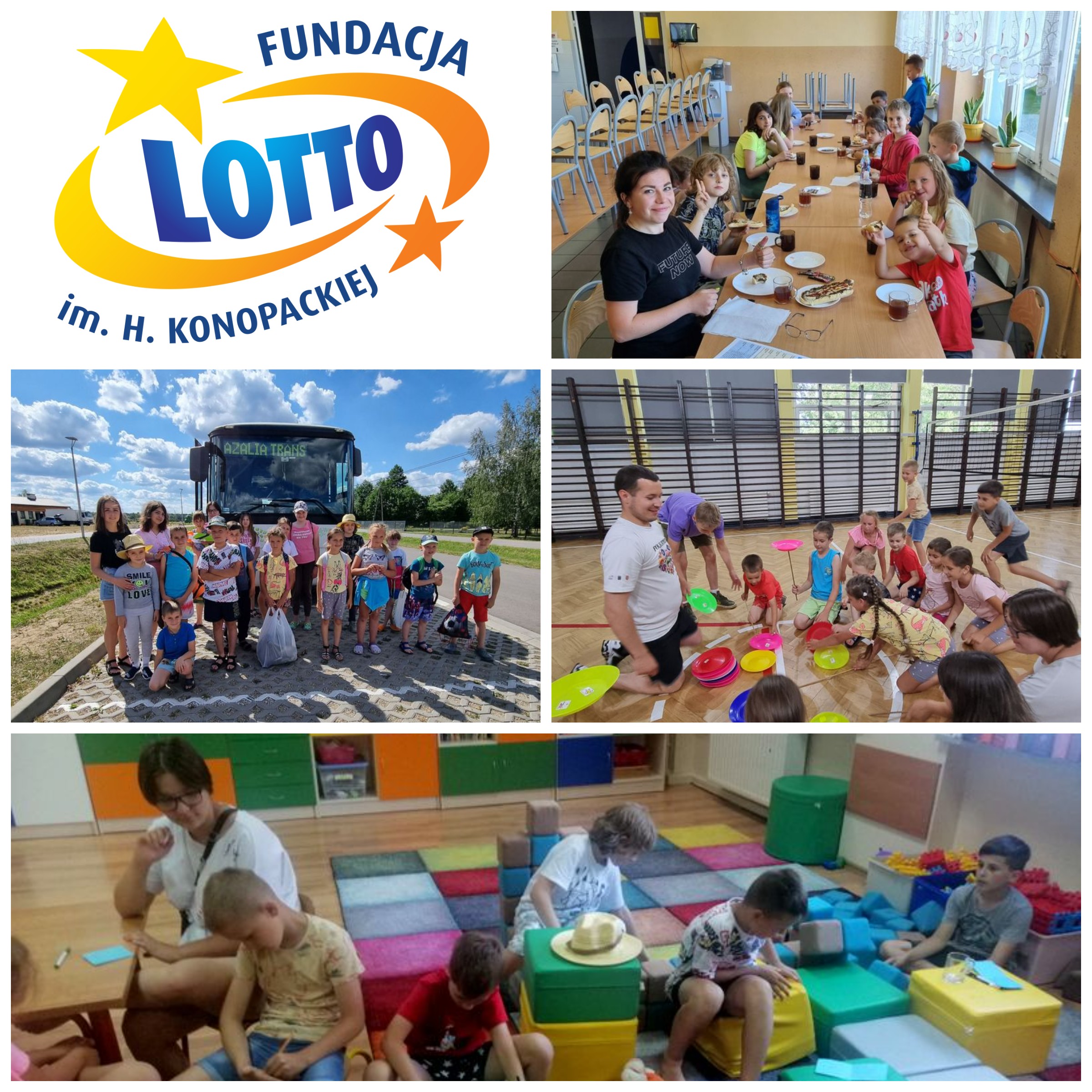 Zdjęcia z zajęć oraz logo Fundacji Lotto