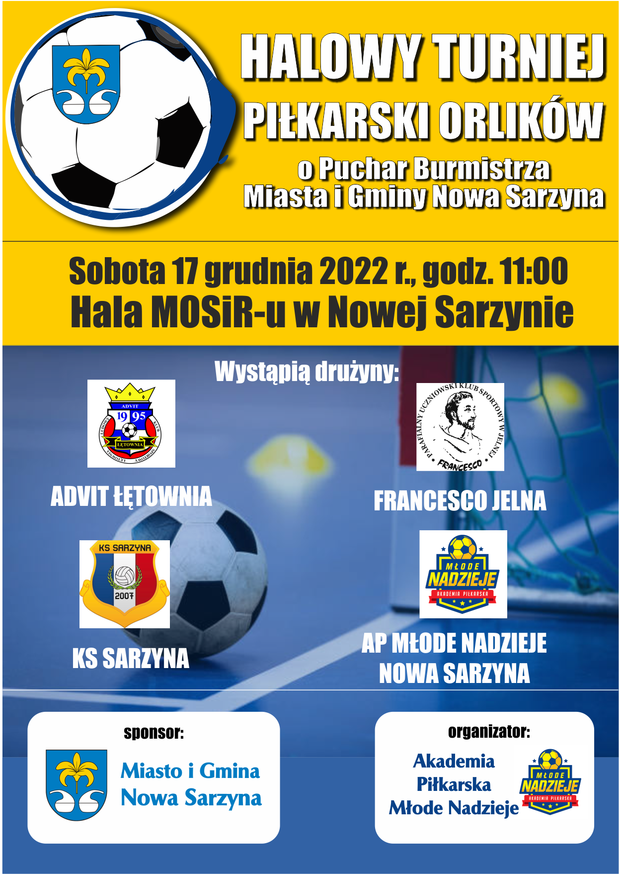 Plakat informującu o godzinie, dacie i programie wydarzenia