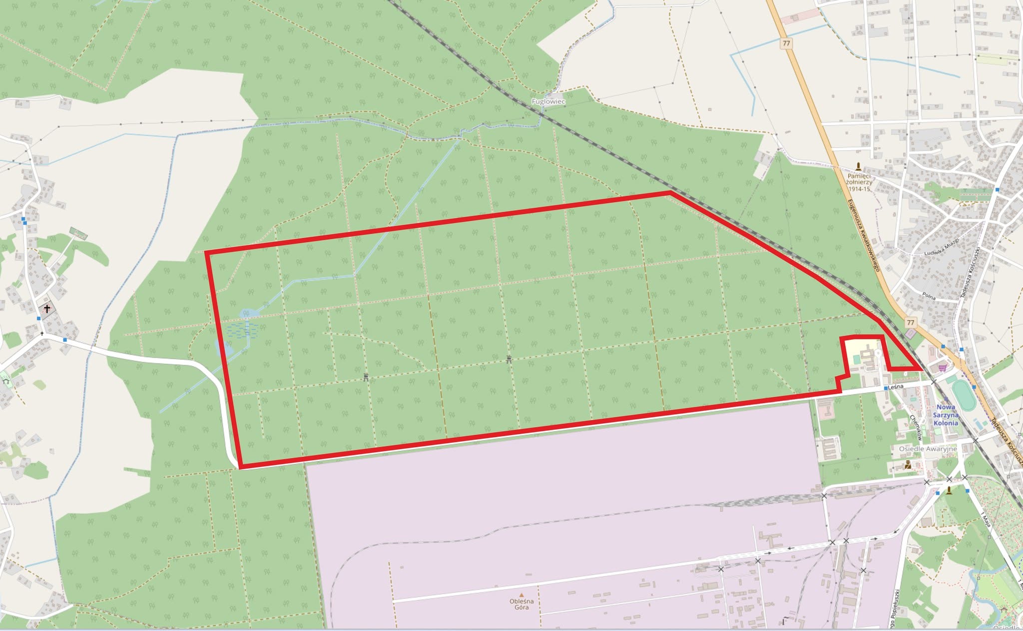mapa z&nbsp;zaznaczonym obszarem szkolenia żołnierzy 