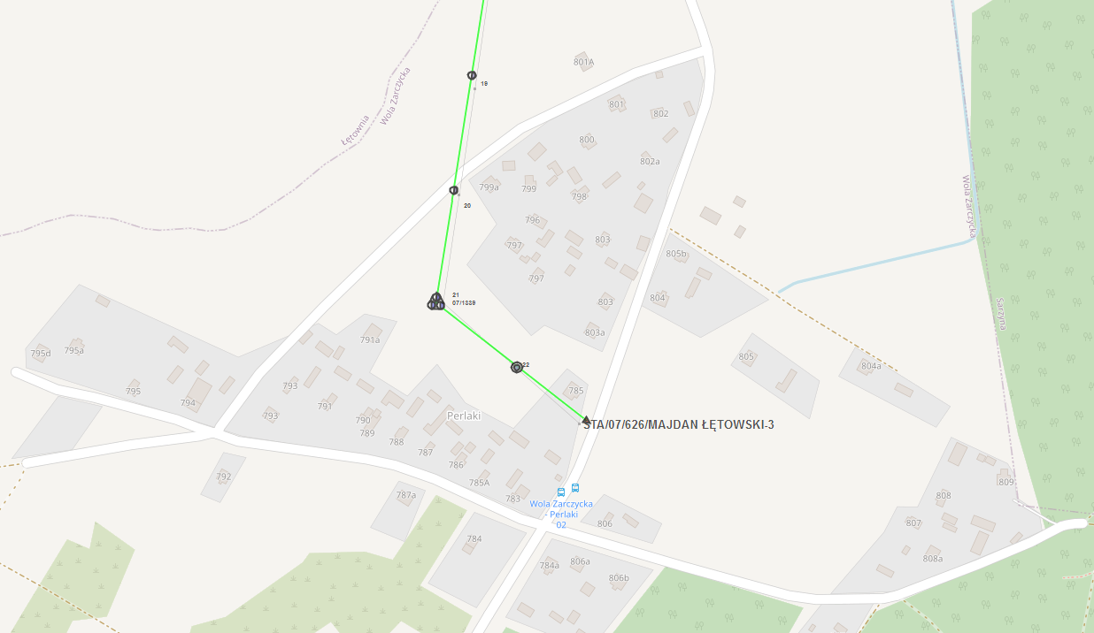 mapka z&nbsp;zaznaczonym obszarem objętym wyłączeniem energii elektrycznej w&nbsp;sołctwie majdan łętowski