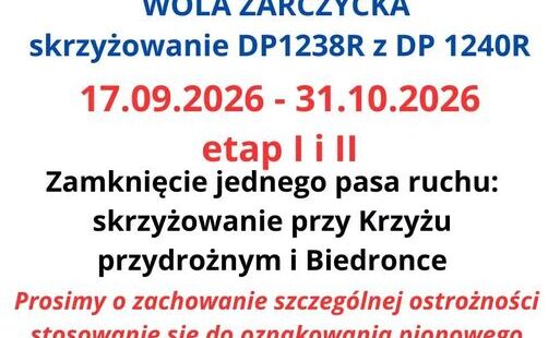 Informacja o przebudowie skrzyżowania w Woli Zarczyckiej 