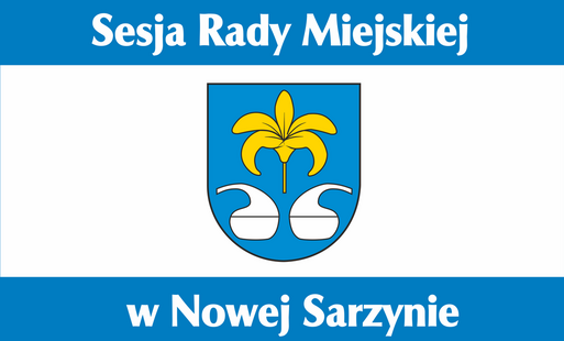 grafika przedstawia herb miasta i gminy nowa sarzyna oraz napis sesja rady miejskiej w nowej sarzynie