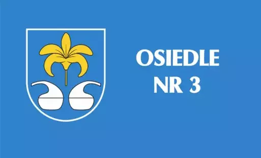 grafika przedstawia herb miasta i gminy nowa sarzyna na niebiesikm tle oraz biały tekst o treści Osiedle nr 3