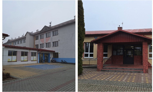 zdjecie przedstawia fronty szkół w sarzynie i rudzie łańcuckiej