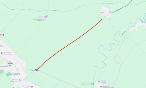 mapka z zaznaczonym odcinkiem drogi, która będzie wyłączona z ruchu